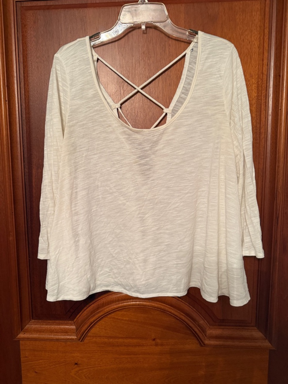 American Eagle Outfitters Cream Long Sleeve Cross-Back Tee